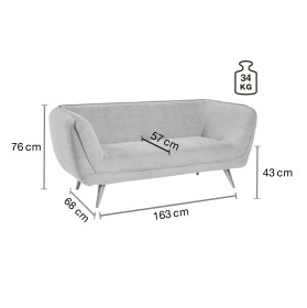 3-Sitzer Sofa Kelso Cord, Beine schwarz